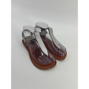 Salt Water Sandals Sun-San T-Thong Metallic Silver Leather Flat Sandals Womens 5